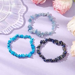 3Pcs Natural Aquamarine & Natural Lapis Lazuli & Synthetic Turquoise Chip Beaded Stretch Bracelet Sets&nbsp;BJEW-JB10861