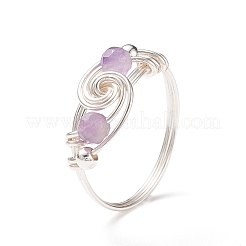 Natural Amethyst Beaded Spiral Finger Ring&nbsp;RJEW-TA00049-04