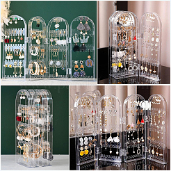 PS Plastic Earring Display Folding Screen Stands with 4 Folding Panels&nbsp;ODIS-WH0043-142A-02