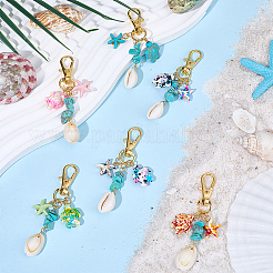 6Pcs Synthetic Turquoise Starfish Turtle Pendant Decorations&nbsp;HJEW-BM00032