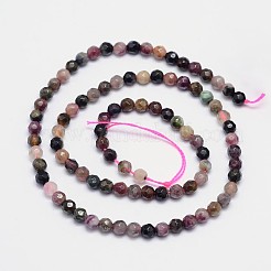Faceted Round Natural Tourmaline Bead Strands&nbsp;G-I162-03-4mm