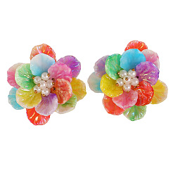 Flower Plastic & Plastic Pearl & Brass Stud Earrings & Rings Sets&nbsp;FS-WG6C53A-10