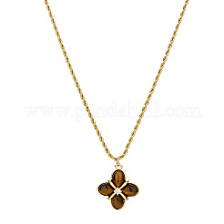 304 Stainless Steel Natural Tiger Eye Pendant Rope Chain Necklaces with Clear Cubic Zirconia for Men Women&nbsp;WG1E5E3-01