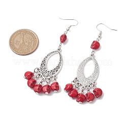 Halloween Skull Dyed Synthetic Turquoise & Alloy Dangle Earrings&nbsp;EJEW-JE05890-03