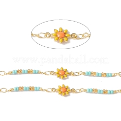 Handmade Eco-friendly Brass Enamel Flower Link Chain&nbsp;CHC-E025-19G
