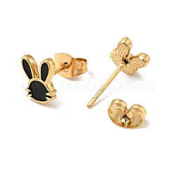 Ion Plating(IP) Enamel Rabbit Stud Earrings with 316 Surgical Stainless Steel Pins&nbsp;EJEW-A081-03G