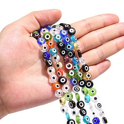 Handmade Evil Eye Lampwork Flat Round Bead Strands&nbsp;LAMP-L058-8mm-M