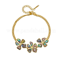 Natural Abalone Shell 304 Stainless Steel 3 Flower Link Bracelets for Women&nbsp;WGFB39D-01