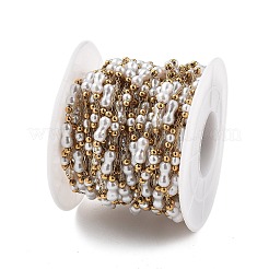 ABS Imitation Pearl & 304 Stainless Steel Beads Link Chains&nbsp;CHS-K021-07G-03
