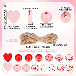 Valentine's Day DIY Wood Beads & Jute Cord Pendant Decoration Making Kits&nbsp;DIY-SP0002-71