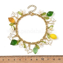 Spring Alloy Enamel Butterfly & Glass Lemon Multi Charm Bracelets&nbsp;BJEW-JB14376