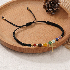 Chakra Natural Amethyst & Citrine & Red Jasper & Green Aventurine & Lapis Lazuli & Synthetic Turquoise Braided Bead Bracelets&nbsp;NE7743