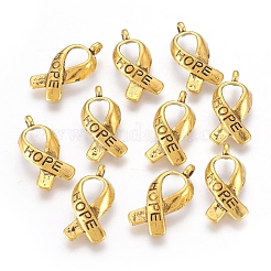 Breast Cancer Awareness Ribbon Carved Word Hope Tibetan Style Alloy Message Pendants&nbsp;TIBEP-S278-AG-FF