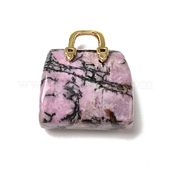 Natural Rhodonite Brass Pendants&nbsp;KK-E274-01G-21