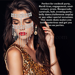 Alloy Rhinestone Chain Tassel Face Eye Mask for Women&nbsp;AJEW-WH0258-810S