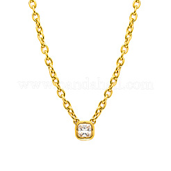 304 Stainless Steel Pave Clear Cubic Zirconia Square Pendant Necklaces for Women&nbsp;WGA9B8D-02