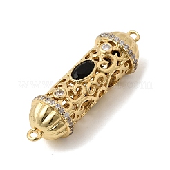 Brass Pave Black and Clear Cubic Zirconia Filigree Cylinder Connector Charms&nbsp;KK-C255-25G