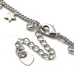Brass Star & Glass Flat Round Charm Bracelets with Curb Chains&nbsp;NJEW-R263-25P