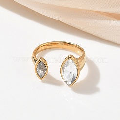 304 Stainless Steel Pave Clear Cubic Zirconia Cuff Open Rings for Women&nbsp;RJEW-F207-03D-G