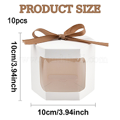 10Pcs Hexagon Kraft Paper Cake Boxes with Visual Window and Ribbon&nbsp;CON-YW0001-88A
