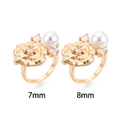 Flower Brass Micro Pave Clear Cubic Zirconia Cuff Ring Settings&nbsp;KK-T076-71G