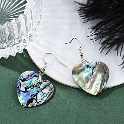Platinum Tone Brass Natural Paua Shell Dangle Earrings&nbsp;EJEW-M091-01