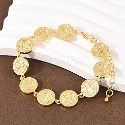 Flat Round with Saint Benedict Brass Link Chain for Women&nbsp;BJEW-K248-06A-G