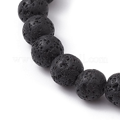 Natural Lava Rock & Black Agate Round Beaded Stretch Bracelet&nbsp;BJEW-JB10010