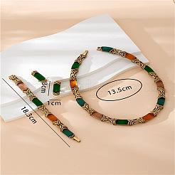 Rectangle Alloy Acrylic Chain Necklaces & Bracelets & Stud Earrings Sets&nbsp;FS-WG120DF-01