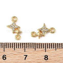 SHEGRACE Brass Micro Pave Clear Cubic Zirconia Double Star Links Connector Charms&nbsp;XGRQ2O832-454G