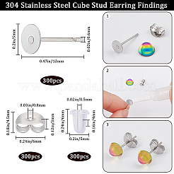 300Pcs 304 Stainless Steel Flat Round Blank Peg Earring Post&nbsp;STAS-SC0007-33B