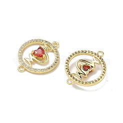 Mother's Day Brass Micro Pave Cubic Zirconia Ring with Word Mom Links Connector Charms&nbsp;KK-D235-03G-03
