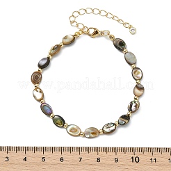 Natural Paua Shell & Brass Beaded Bracelets for Women&nbsp;BJEW-JB13708