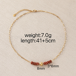Synthetic Goldstone Hexagon Heishi Beads & 304 Stainless Steel Paperclip Chain Necklace & Bracelets for Women&nbsp;SG1071-3
