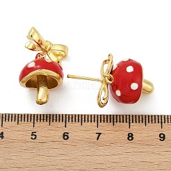 Mushroom with Bowknot Brass Enamel Dangle Stud Earrings&nbsp;EJEW-F895-25B-G