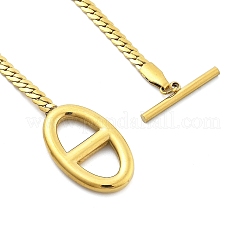 Ion Plating(IP) 304 Stainless Steel Oval Pig Nose Pendant Necklaces for Women&nbsp;NJEW-U016-05G