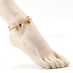 Natural Strawberry Quartz Beads Anklets Set for Girl Women&nbsp;AJEW-AN00450-03