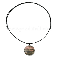Natural Rhodonite Pendant Adjustable Black Korean Waxed Polyester Cord Necklaces for Women&nbsp;NJEW-JN06301