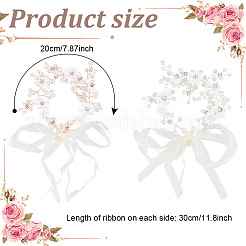 2Pcs 2 Colors Wedding Bridal Flower ABS Plastic Imitation Pearl Headband&nbsp;OHAR-GO0001-09
