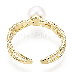 Natural Pearl Double Lines Brass Open Cuff Finger Rings&nbsp;PEAR-N022-C08