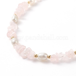 Natural Rose Quartz Chips & Pearl Beaded Necklace&nbsp;NJEW-JN04008-01