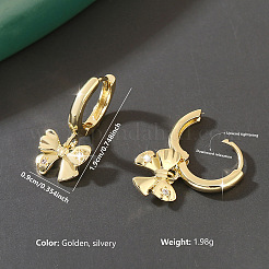 Brass Micro Pave Cubic Zirconia Bowknot Hoop Dangle Earrings for Women&nbsp;WG84F56-01