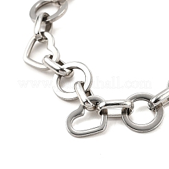 304 Stainless Steel Heart & Flat Round Link Bracelets for Men & Women&nbsp;BJEW-D042-24P