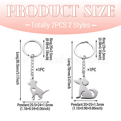 2Pcs 2 Styles 201 Stainless Steel Keychains&nbsp;KEYC-TAD0001-15A