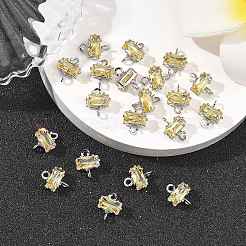 SHEGRACE Brass Pave Cubic Zirconia Rectangle Connector Charms&nbsp;XGRQ2O670-438C-P