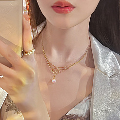 White Round Plastic Pearl Pendant Brass Woven Chain Necklaces for Women&nbsp;FS-WGB6B91-01