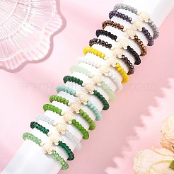15Pcs 15 Colors Ocean Turtle Synthetic Turquoise & Faceted Rondelle Glass Beads Stretch Bracelets for Women&nbsp;BJEW-JB13643