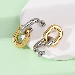 304 Stainless Steel Two Tone Oval Dangle Stud Earrings&nbsp;X-EJEW-L304-04GP