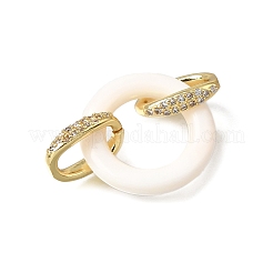Natural White Shell and Brass Micro Pave Clear Cubic Zirconia 3 Ring Linking Rings&nbsp;KK-C262-05E-G
