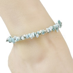 Natural Larimar Chip Beaded Anklets with Stainless Steel End Chains&nbsp;AJEW-AN00888
